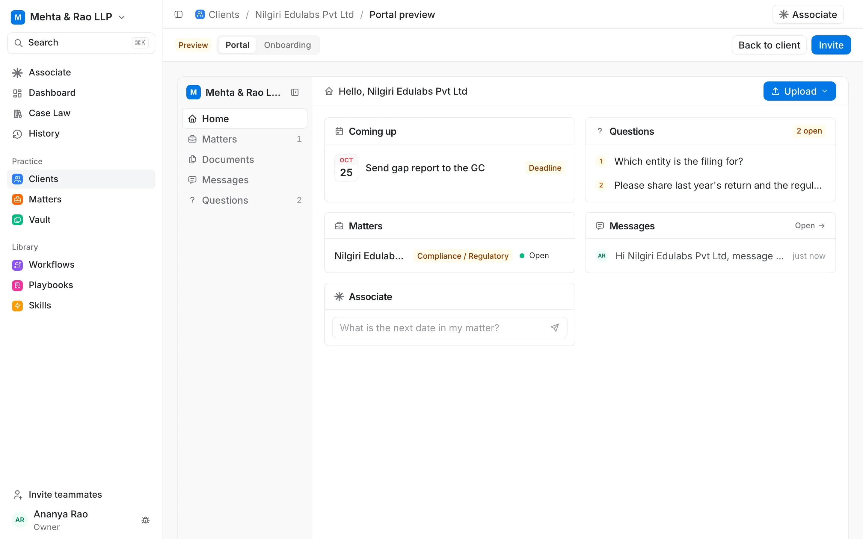Justis CRM: Client portal